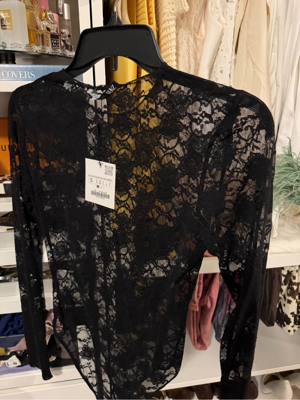Zara Black Lace Long-Sleeve Bodysuit